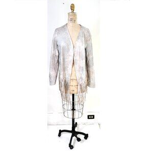 SW3 Bespoke Vegan Faux Leather Fringe Moto Biker Rocker Silver Jacket sz L
